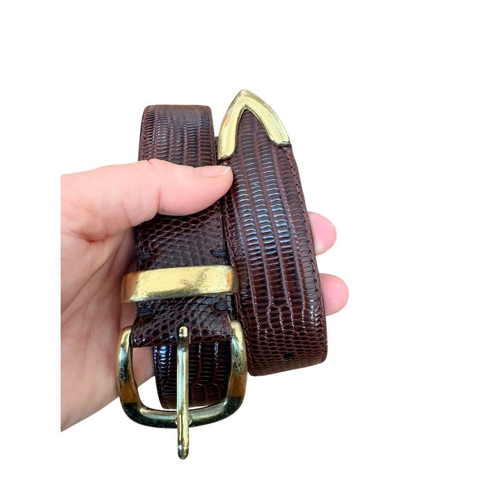 Jos A Bank Leather Belt Size 36 Brown Embossed Gold Buckle Unisex